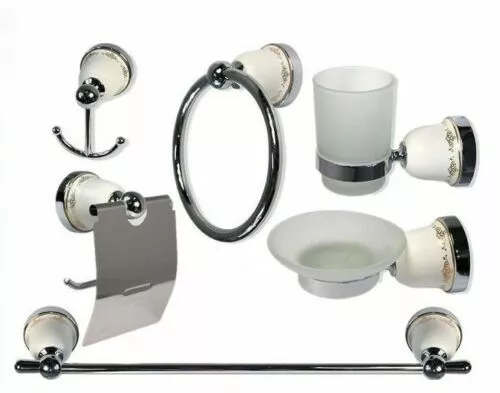 Set Bagno 6 Accessori Porta Asciugamani Sapone Spazzolino Rotolo Gancio 52439