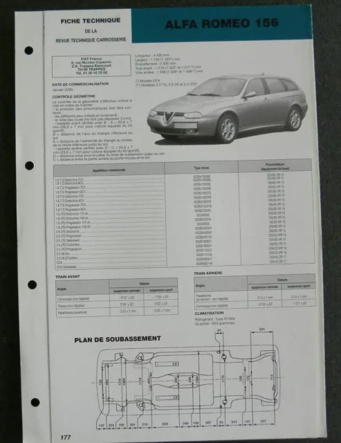 Fiche technique automobile carrosserie ALFA ROMEO 156