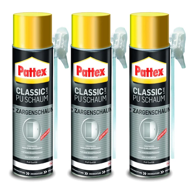 Pattex Classic 2 componentes espuma de PU, espuma de marco, espuma de construcción, 3 x 400 ml
