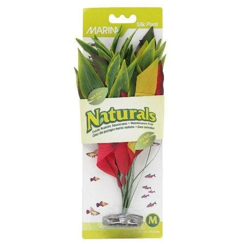 Marina Naturals, Red/Yellow Dracena Silk Plant, Medium Fish Tank Decoration,