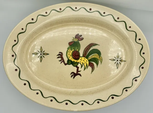 VTG Metlox Poppytrail California Provincial Green Rooster 13.5” Oval Platter A