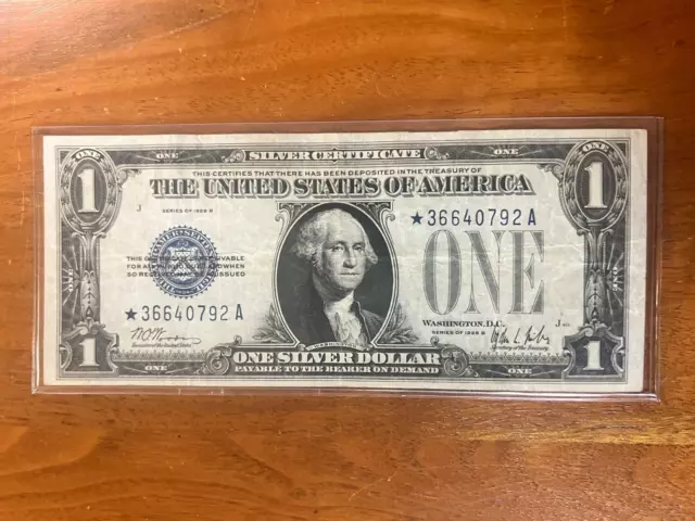 Star Note 1928 B Series $1 Silver Certificate United States Note Funny Back