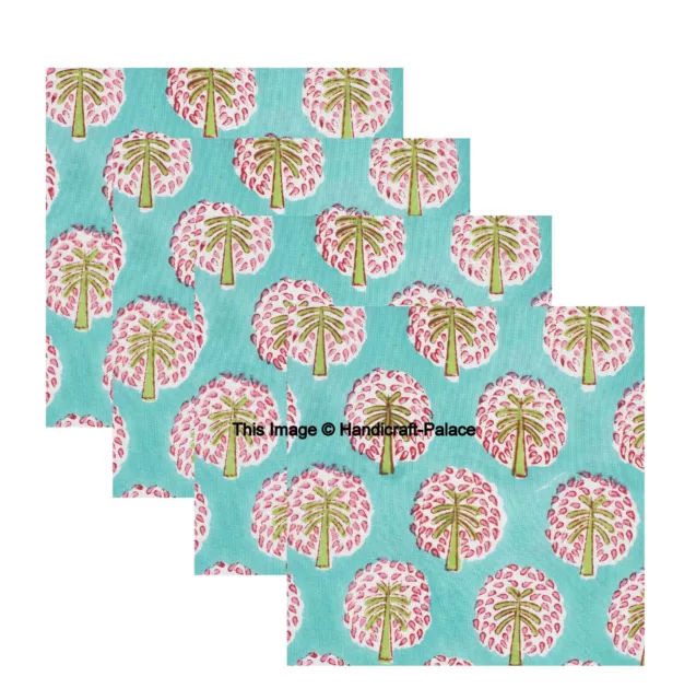 Set 12 Pc Hand Block Print Cotton Voile Palm Tree Fabric Table Napkin Napkins