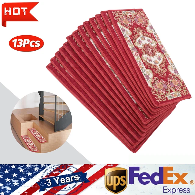 13 Pieces Non-Slip Washable Stair Treads Carpet Step Mats Rectangular Durable