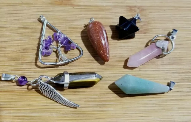 Wow Bulk Lot - 6 New Crystal Pendants Inc Amethyst & Rose Quartz 2