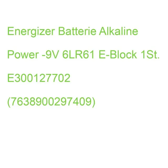 Energizer Batterie Alkaline Power -9V 6LR61 E-Block 1St. E300127702 (76389002974