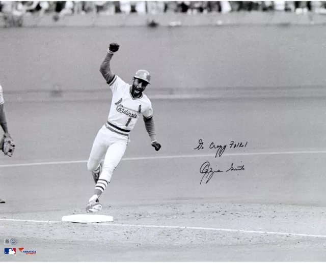 Ozzie Smith StL Cardinals Signed 16x20 '85 NLCS Photo with Go Crazy Folks! Insc