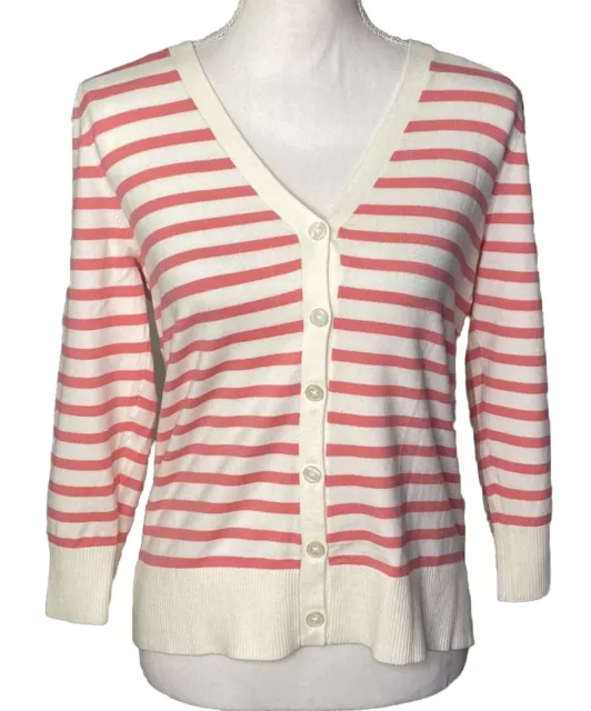 NWT Loft Women’s Striped Pink White Sweater Cardigan Size Small