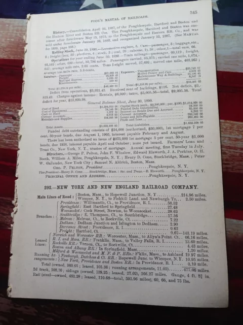 1891 train report NEW YORK & NEW ENGLAND RAILROAD Melrose CT Hopewell NY Boston