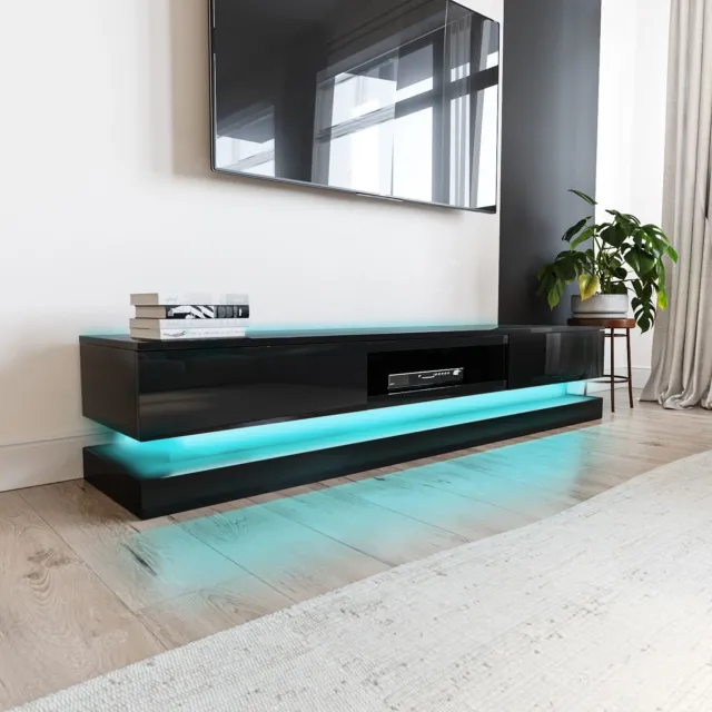 Modern Black High Gloss TV Unit with LED Lights Entertainment Cabinet Stand