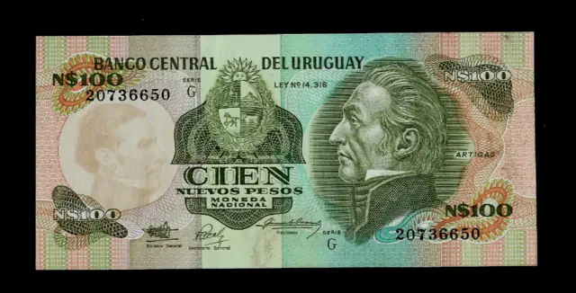 Uruguay ( 1 ) Bank  Note  100 Nuevos Pesos 1987  P 63 A Uncirculated