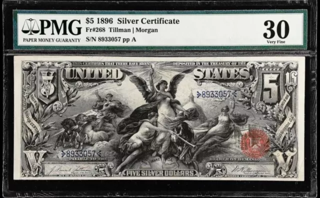 1896 $5 SILVER CERTIFICATE Fr268 PMG 30 Tillman/Morgan Educational Note WOW!!