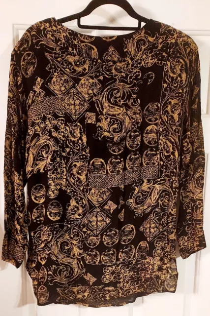 Carole Little Designs Women's Black And Gold Long Sleeve Tunic Top Size 6