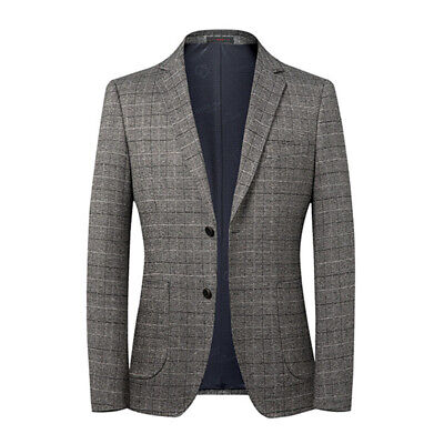 Uomo Tweed Quadri Suit Giacca Abito Cappotto Top Casual Business Alla Moda