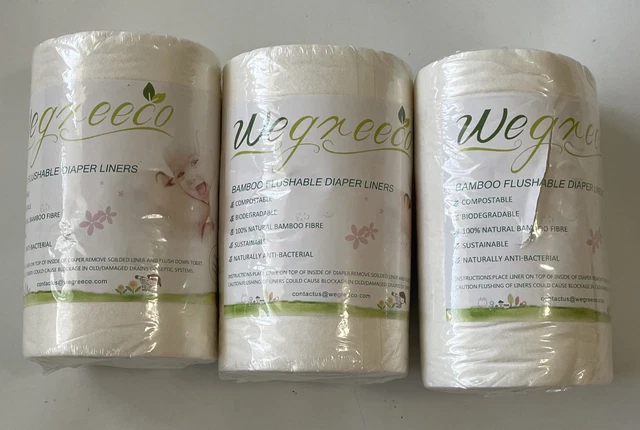 Wegreenco, Bamboo Flushable Diaper Liners, 3 Rolls