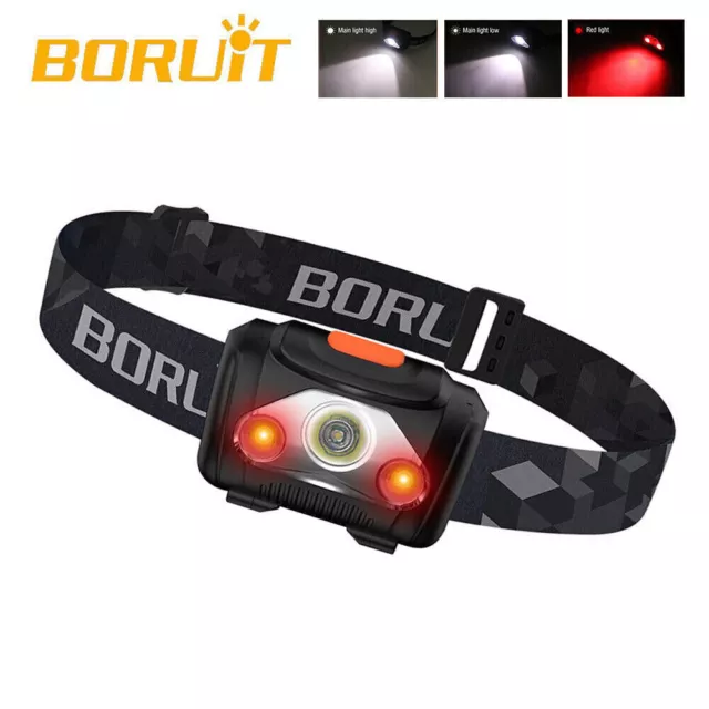 BORUiT LED Headlamp Head Torch Red+White Light Lamp Headlight Flashlight Camping