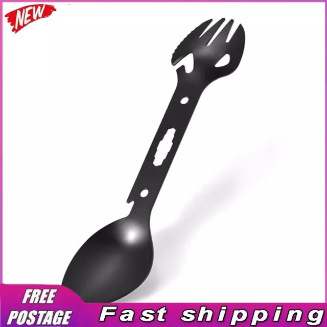 Multifunctional Stainless Steel Spork Fork Spoon Wrench for Picnic (Black)