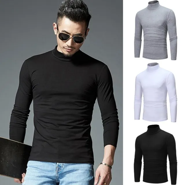 Pull à manches longues pour hommes modernes coupe mince col roulé haut couleur