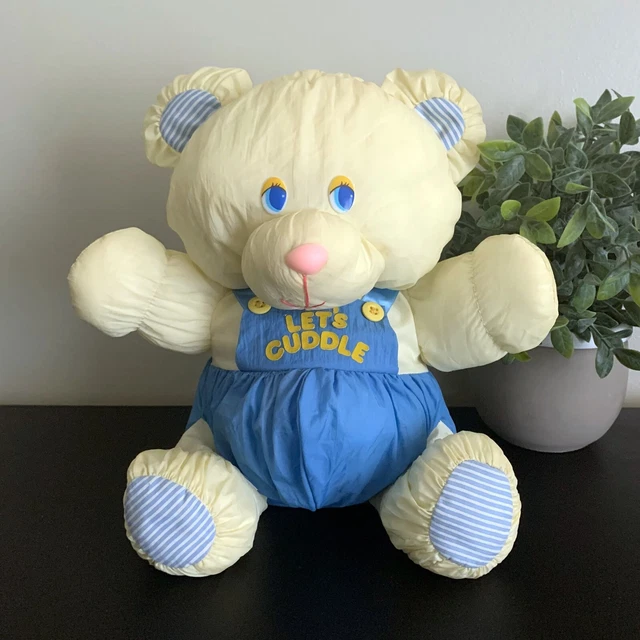 Vintage LET'S CUDDLE Teddy Bear Yellow Puffy Plush 12” Puffalump MTY Dan Dee