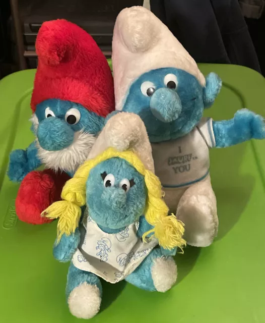 3x Plush Peyo Smurfs Papa Smurfette Dress Shirt Stuffed Animal Toys Cuddle