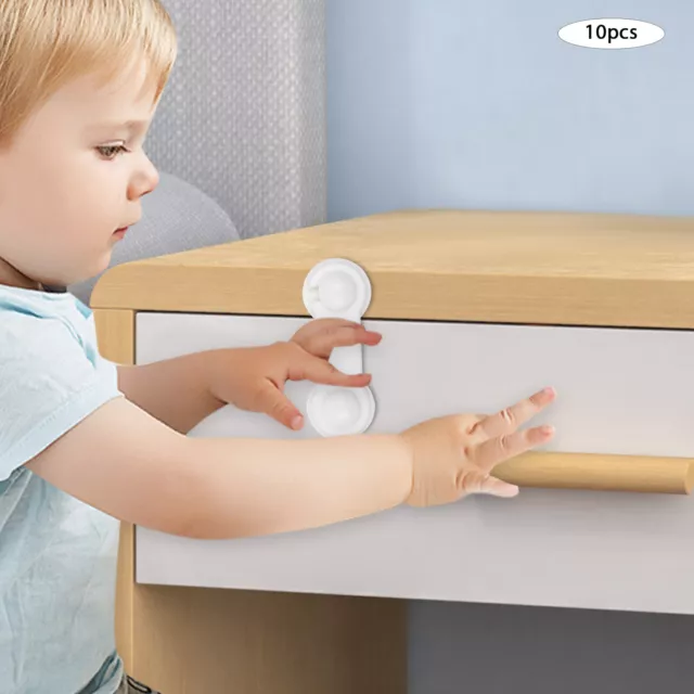 Cabinet Locks Child Safety Latches Baby Proof Lock Drawer Door 10 Pcs White