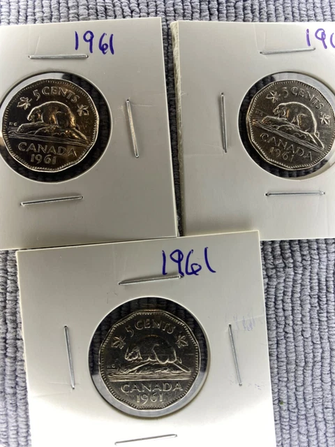 Canada 1961  5 ¢  LOT - 3x 1961 Nickel Five Cent Exact coins