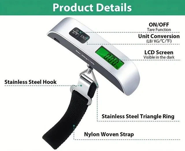 DIGITAL LUGGAGE BAGGAGE Scale Weighing Meter with Builtin Thermometer