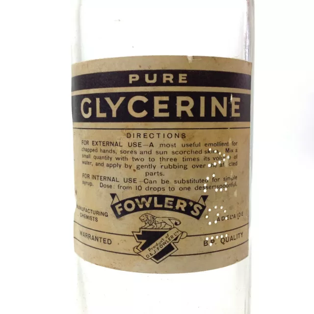 Vintage Fowler's Pure Glycerine Bottle 3