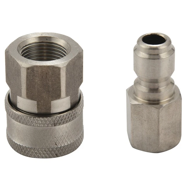 Adaptateur M22 Acier Inox Pour Nettoyeur Haute Pression - Conversion Femelle 12/14 Mm Vers 1/4" Et 3/8", Joint étanche - 8