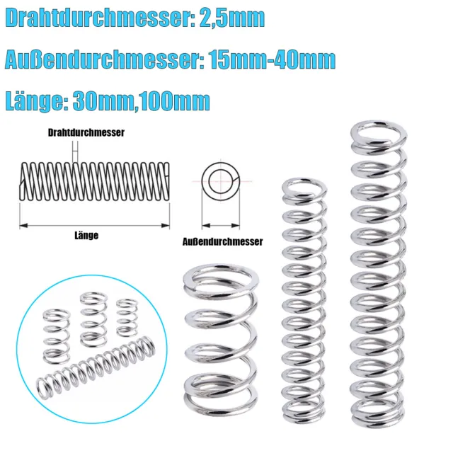 Vernickelt Druckfeder Drahtdurchmesser 2.5 mm Feder, Federstahl 30mm~100mm Länge