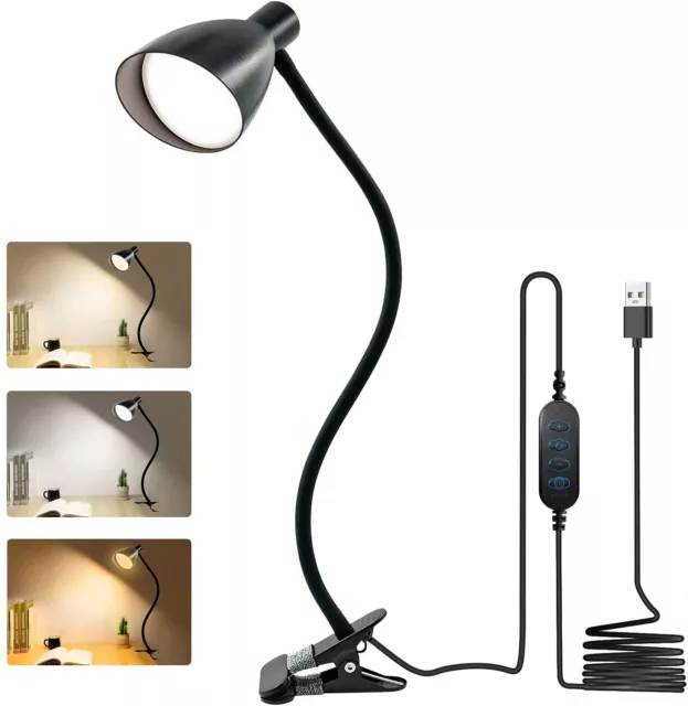 LED Klemmleuchte Tischlampe Büro flexibel 360° Leselampe Bett schwarz dimmbar