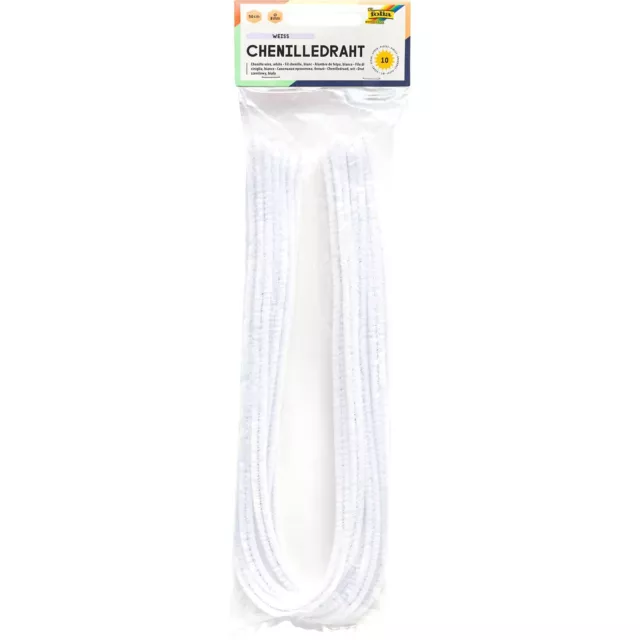 Folia 77800 Chenille Wire Pipe Cleaners Pack of 10 in White Diameter 8 mm and 50