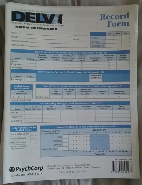 Diagnosti Evaluation of Language variation (DELV)  Record Forms