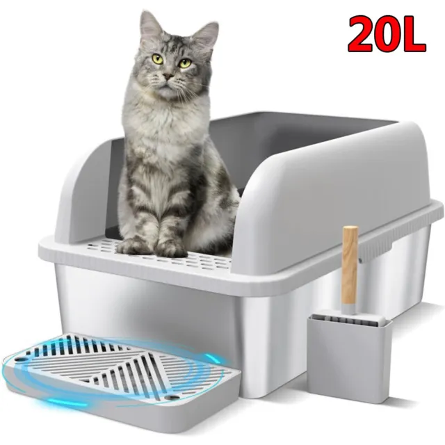 Large Stainless Steel Cat Litter Box (19.5L X 13.5W X 4H), XL Litter  Pan, Met