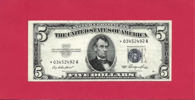 1953 STAR NOTE $5 Five Dollar Silver Certificate Blue Seal   Starting face value