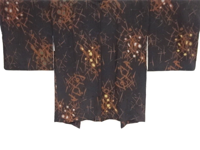 42119# Japanese Kimono / Antique Haori / Urushi / Woven Abstract