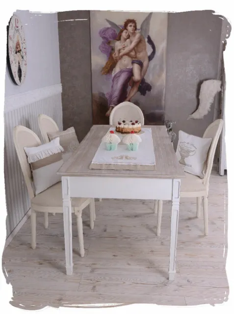 Mesa de cocina shabby chic mesa de comedor mesa estilo casa de campo mesa de madera blanca 3