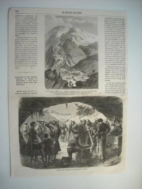 GRAVURE 1864. EXPE Mexique. HALTE DU 99 EME DE LIGNE CHEZ LES MINEURS DE LA LUZ.