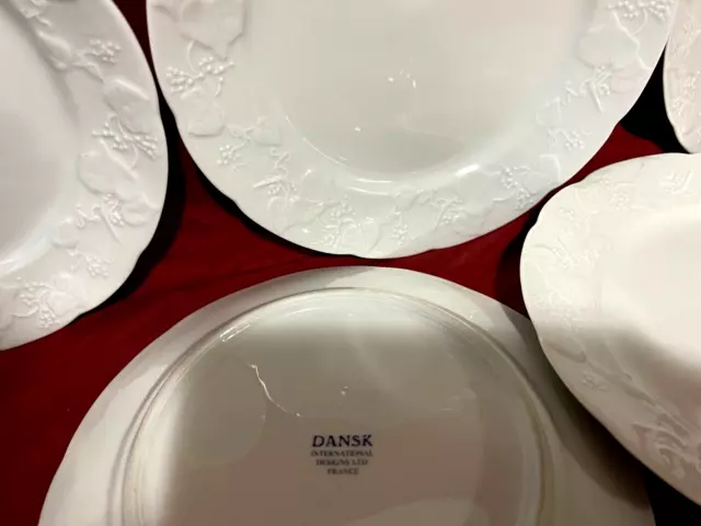 Dansk Ivy Fruit Set Of 5 White Embossed Scalloped Salad Plates 8" France 2