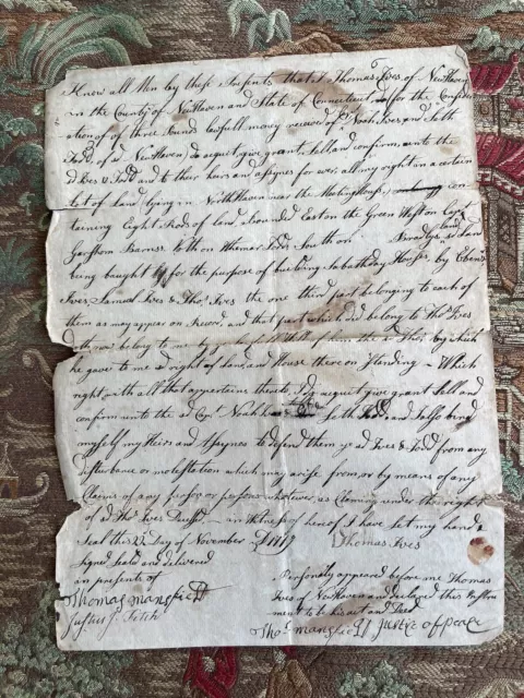 1779 Connecticut handwritten deed: Captain Noah Ives, Thomas Ives, Seth Todd