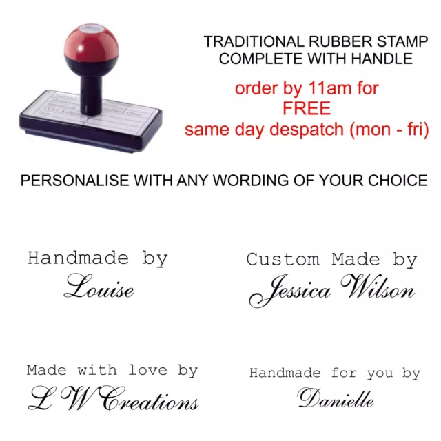 Personalised Handmade By Rubber Stamp Customised With Your Name Business Company