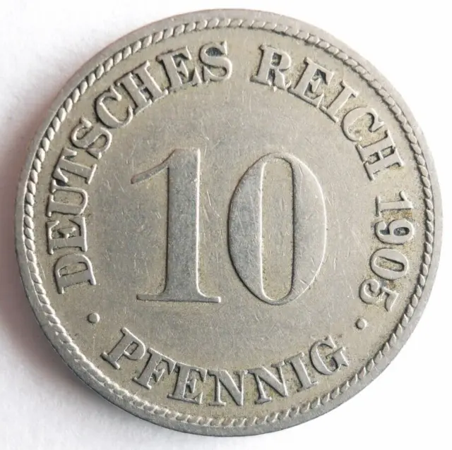 1905 D GERMAN EMPIRE 10 PFENNIG - Excellent Coin Germany Bin #15