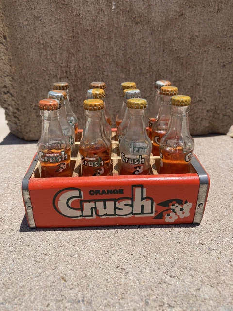 Vintage ORANGE CRUSH Miniature Glass Bottles in 12 Pack Wood Crate