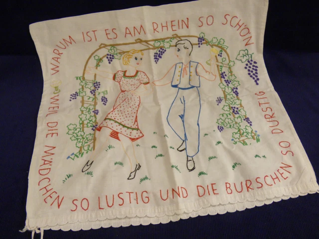 alter Kissenbezug Bezug Kissen Baumwolle gestickt Warum ist es am Rhein so schön alter Kissenbezug Bezug Kissen Baumwolle gestickt Warum ist es am Rhein so schön