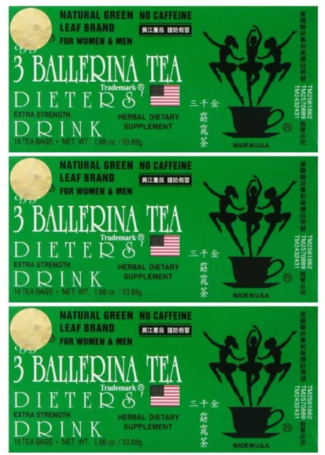 3 Boxes 3 Ballerina Herbal Tea Dieters' Drink Extra Strength 54 Teabags