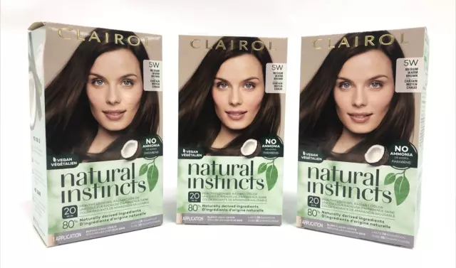 3 Pack Clairol Natural Instincts Semi-Permanent Hair Dye 5W Medium Warm Brown