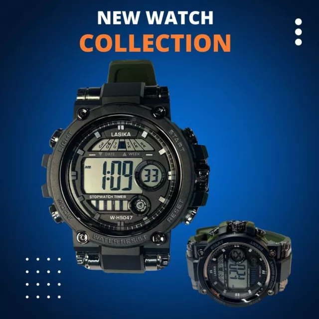Mens Sports Watch Military Style Digital Black/Green Waterproof Wrist Watches