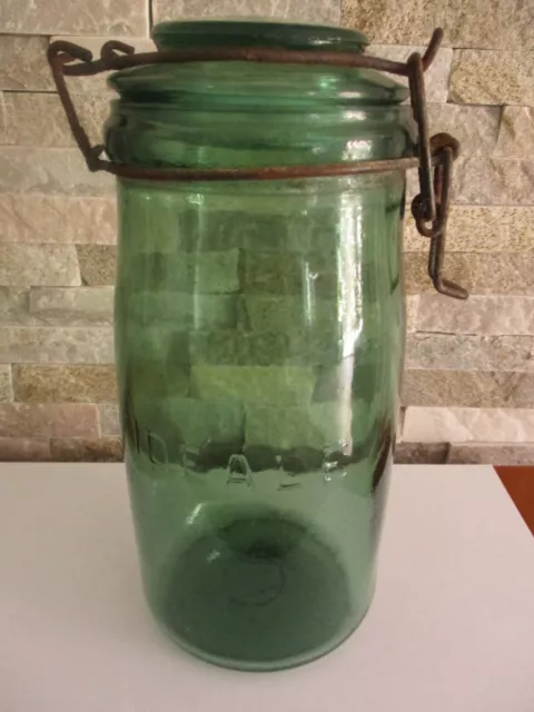 Vintage Pour Deco Ancien Bocal En Verre Vert 1 L Marque  L'ideale