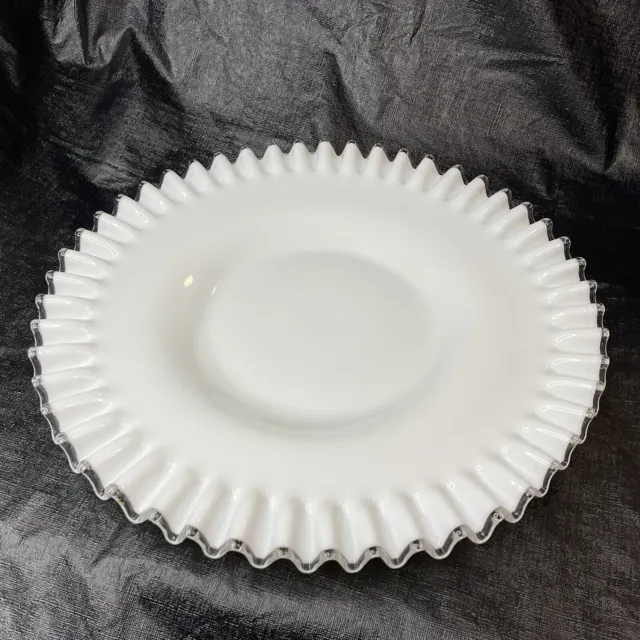 Fenton SILVERCREST Ruffled Milk Glass Clear Edge Serving Dinner Plate 12”