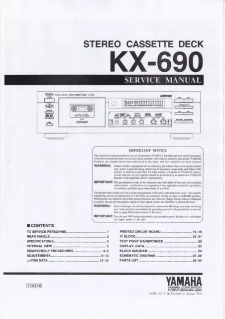 Service Manual-Anleitung für Yamaha KX-690